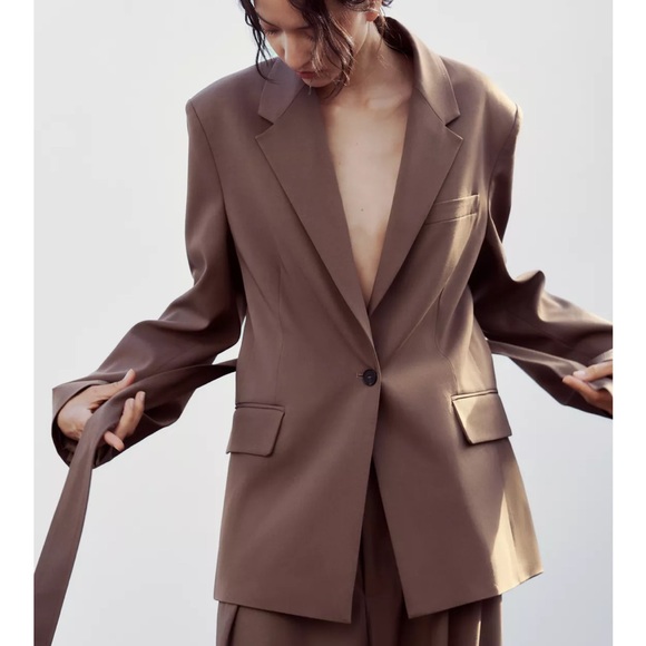 Zara NWT belted brown oversized blazer - Picture 2 of 12